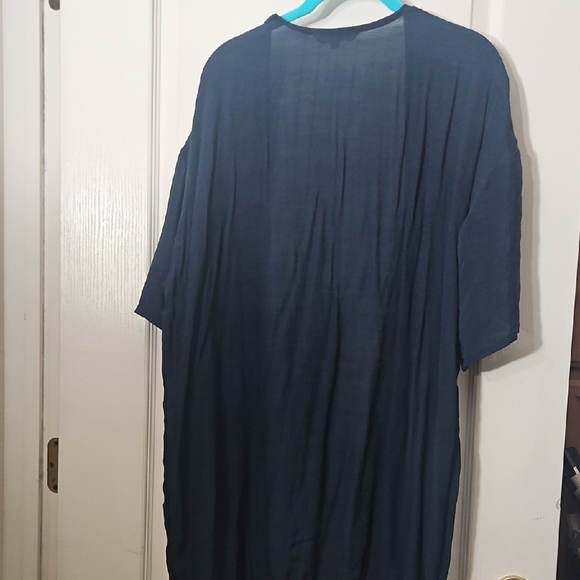 Navy Blue Kimono Cardigan with Fringe - Picture 3 of 3